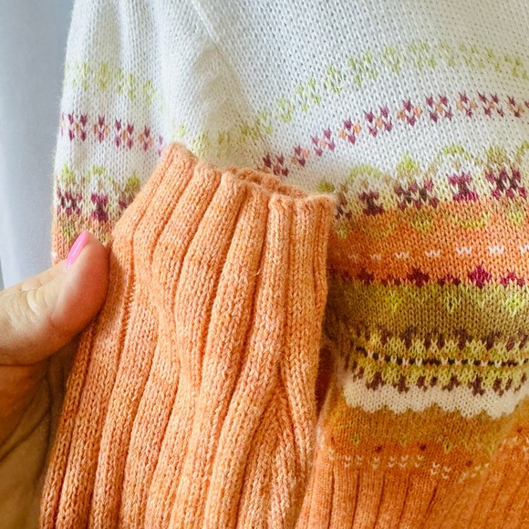 VTG Y2K Pastel Stripes Orange Fair Isle Zip Front Ski Turtleneck Knit Jacket M - Picture 6 of 12